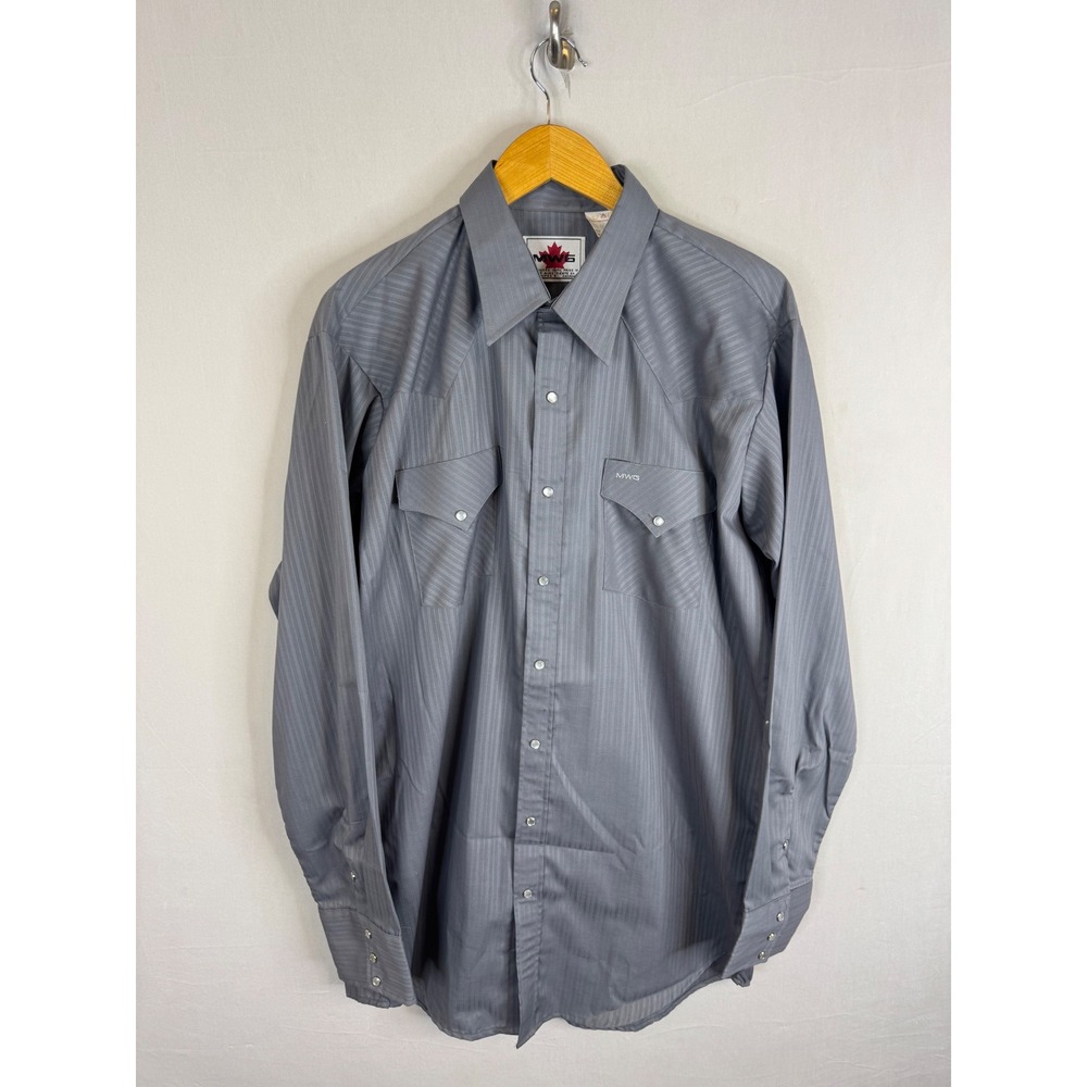 Vintage MWG Mens Western Snap Shirt Grey Pinstripe L-Tall Made in Canada NWT